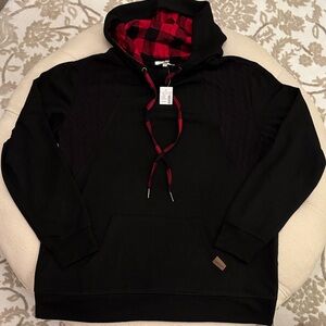 Maurices Black Sweatshirt with Red Plaid Hood Women’s Sz Large